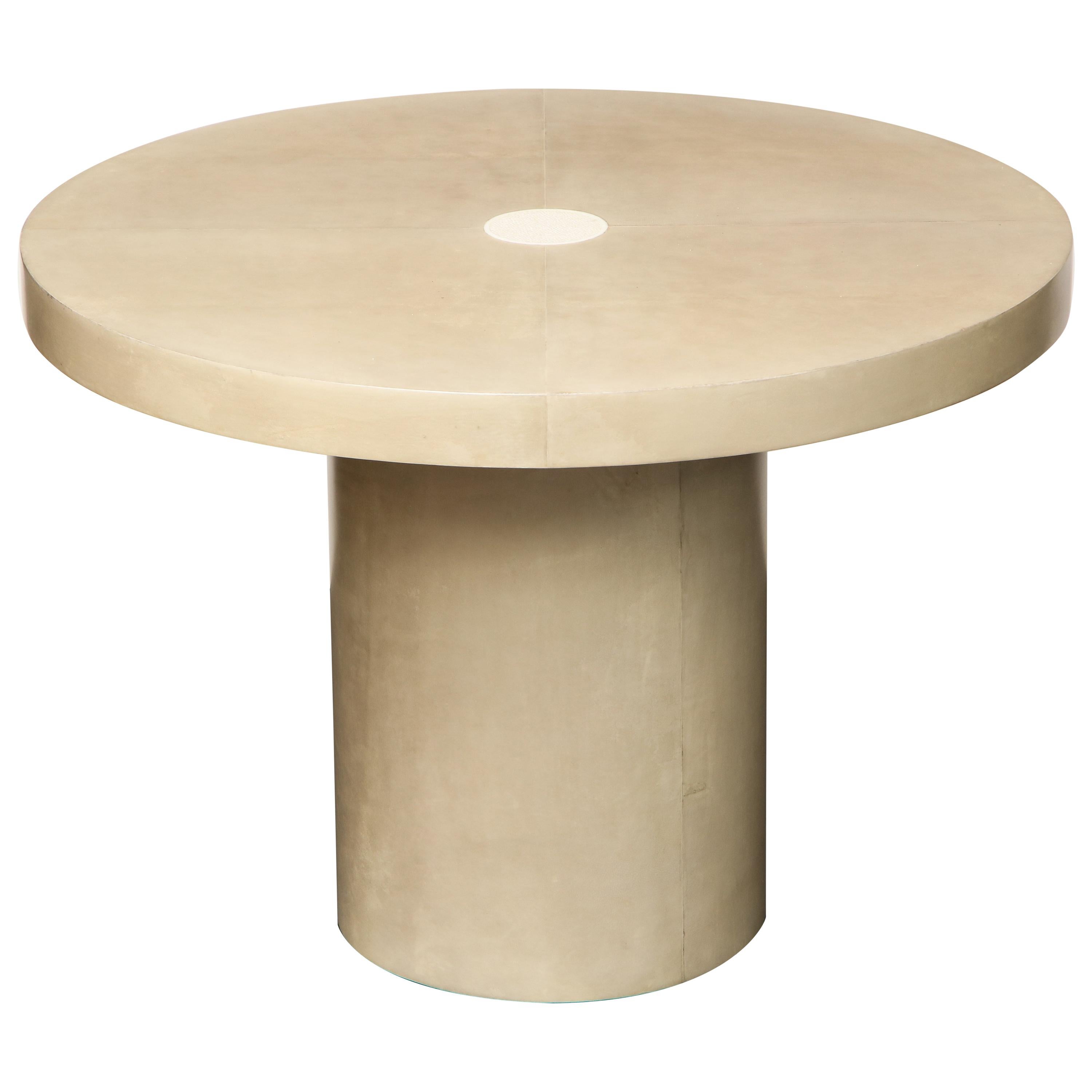 Round Parchment Table with Genuine Shagreen and Bone Trim For Sale