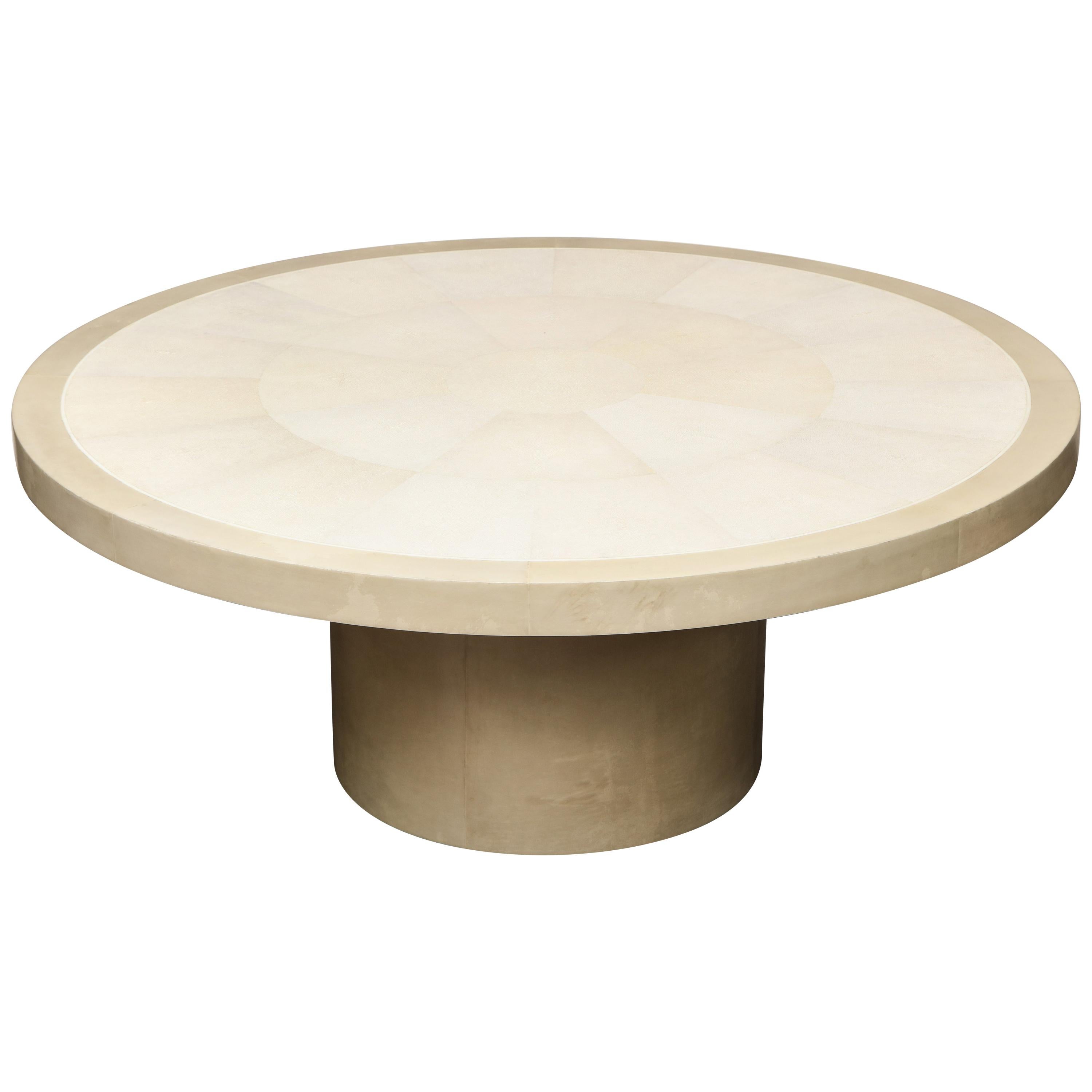 Round Genuine Shagreen Table with Bone Trim and Parchment Base  For Sale