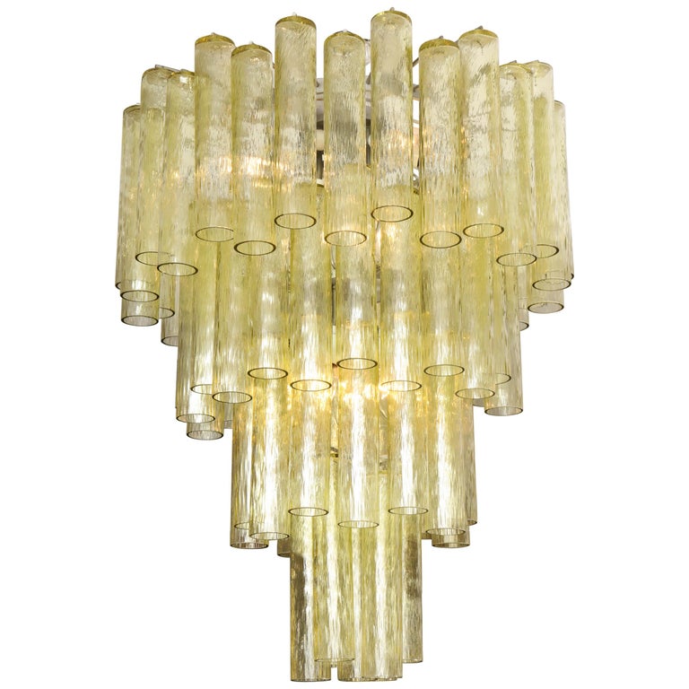 Lustre Vintage Venini Champagne en verre tubulaire En vente sur 1stDibs