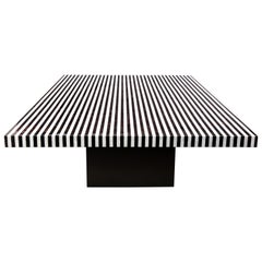 Custom Black and White Shell Stripe Marquetry Table