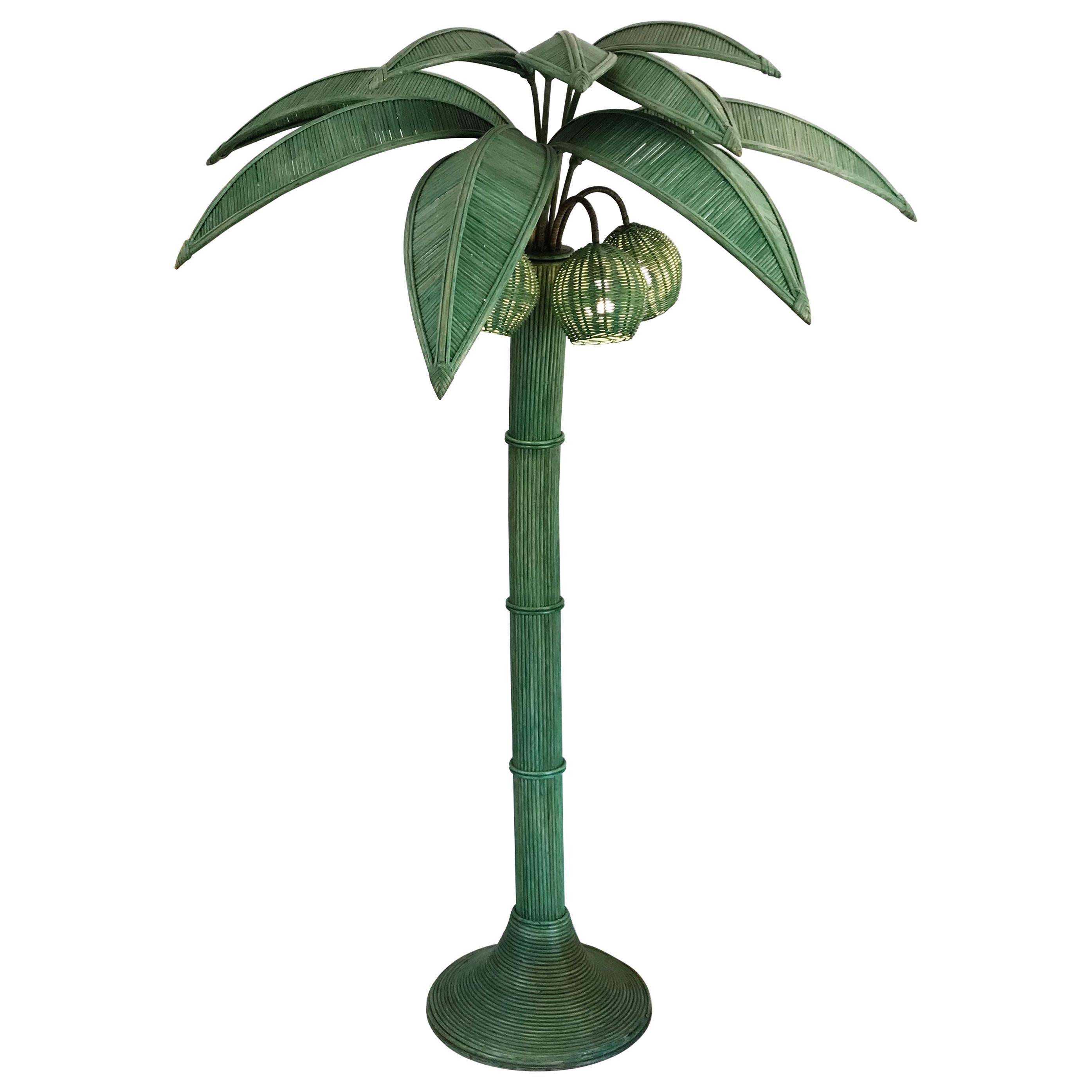 Mexican Wicker Rattan Palm Tree Floor Lamp by Mario Lopez Torres in Jade For Sale