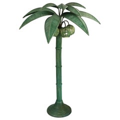 Vintage Mexican Wicker Rattan Palm Tree Floor Lamp by Mario Lopez Torres in Jade