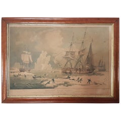 Painting Engraving by W.J.Huggins, Northern Whale Fishery, 1829