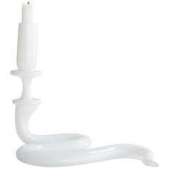"Serpentine" Candleholder in White Hand Blown Glass, Jeff Zimmerman