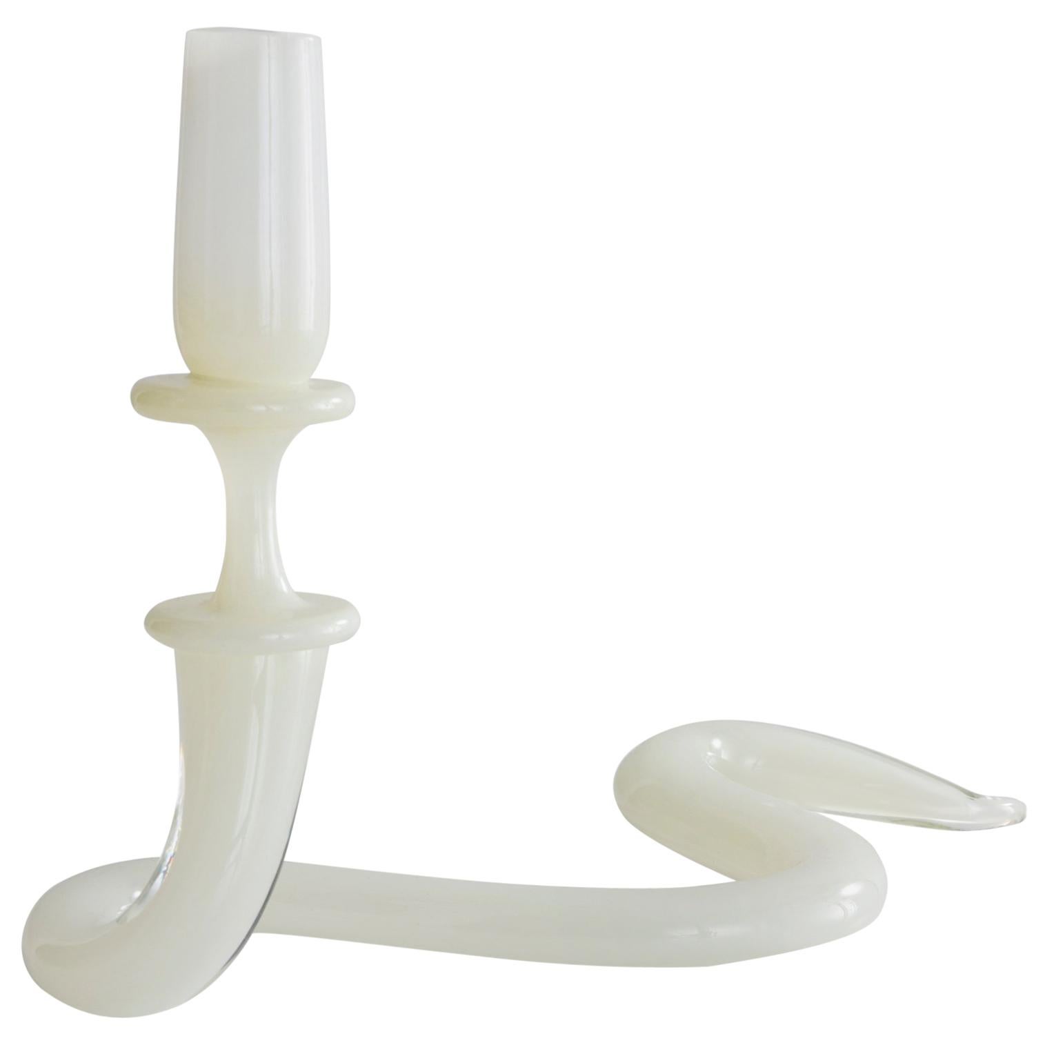 "Serpentine" Candleholder in Alabaster Hand Blown Glass by Jeff Zimmerman