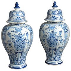 19th Century Pair of Blue and White Delft Vases