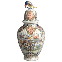 19th Century Polychrome Delft Vase and Cover