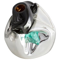Petit Crumpled Vessel in Silver Hand Blown Glass by Jeff Zimmerman