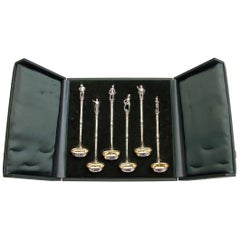 Antique Cased Set of Six Victorian Silver Toddy Ladles Charles Dickens 'Pickwick Papers'