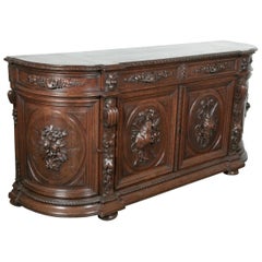 Exceptional 19th Century Solid Oak Louis XIII Demilune Hunt Enfilade Buffet