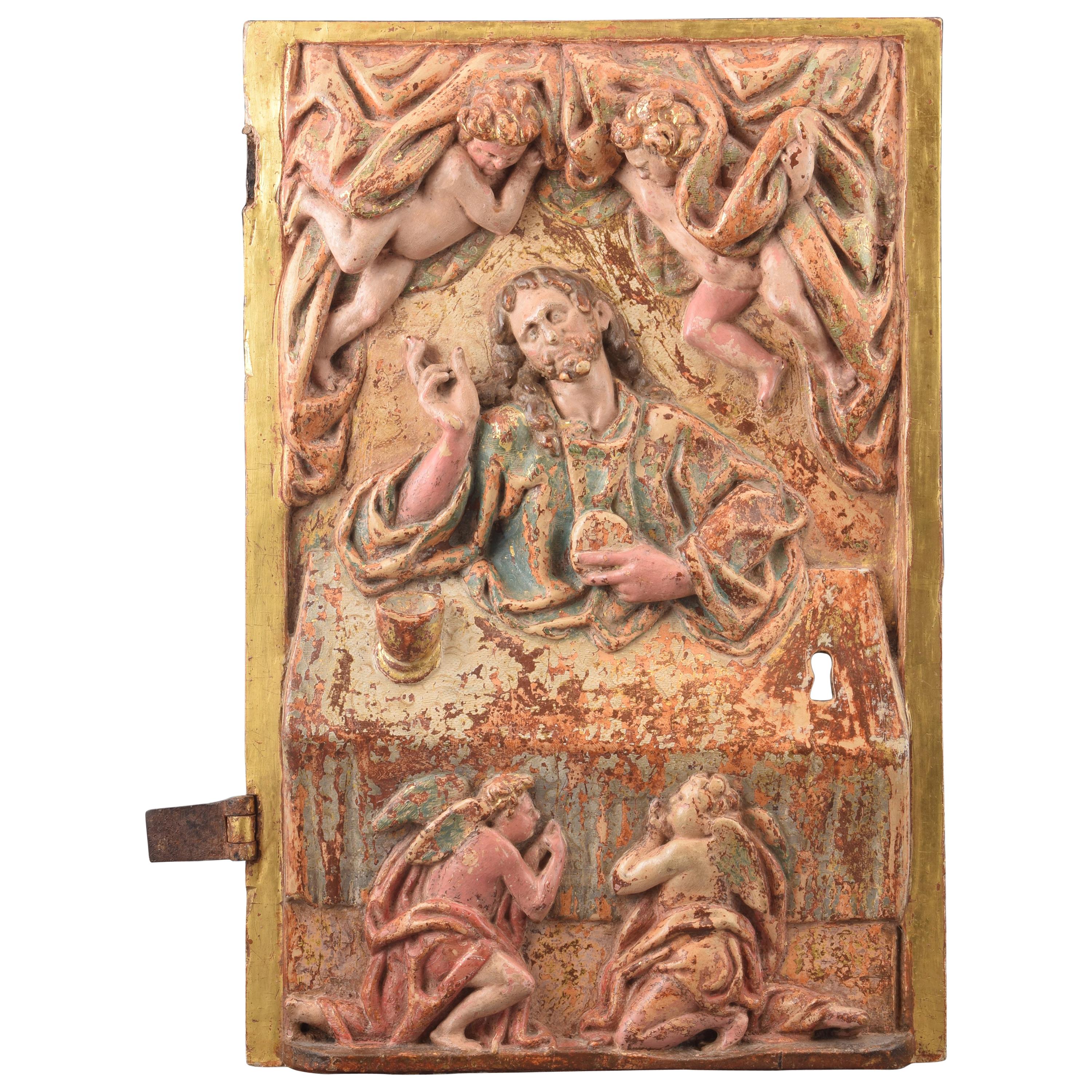Tabernakeltür, Holz, Metall, 16. Jahrhundert im Angebot