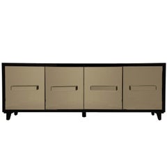 Gold Mirrored and Black Wooden Sideboard