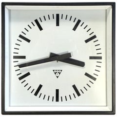 Vintage Black Industrial Square Pragotron Wall Clock, 1970s