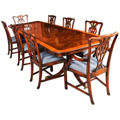 Retro Twin Pillar Dining Table and 8 Chairs by Rackstraw 20th Century