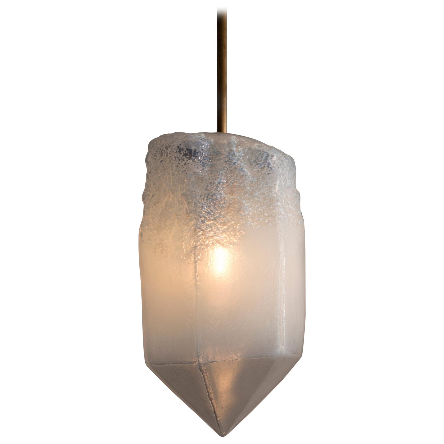 "Crystal" Pendant Light in Translucent White Hand Blown Glass by Jeff Zimmerman