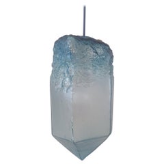 "Crystal" Pendant Light in Blue Hand Blown Glass, Jeff Zimmerman