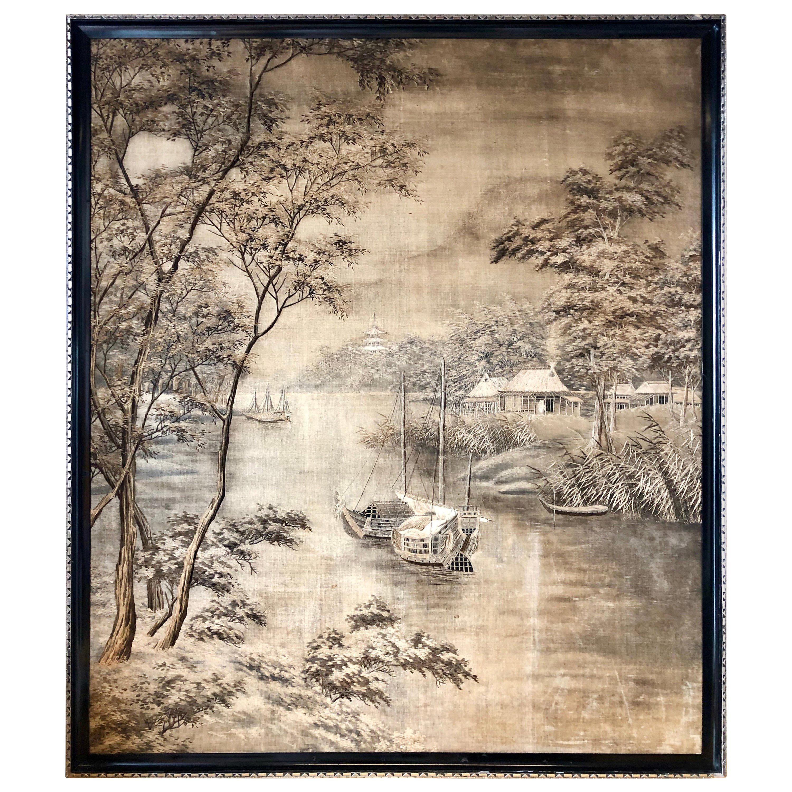 Fine Woven Embroidered Silk Handmade Chinese Tapestry, 19th Century