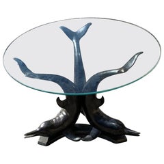 Vintage Belgium Polished Bronze Dolphin Coffee Table