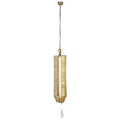 Griffe Pendant Light, Hand-Silvered Glass with Raw Silk and Crystal Prism