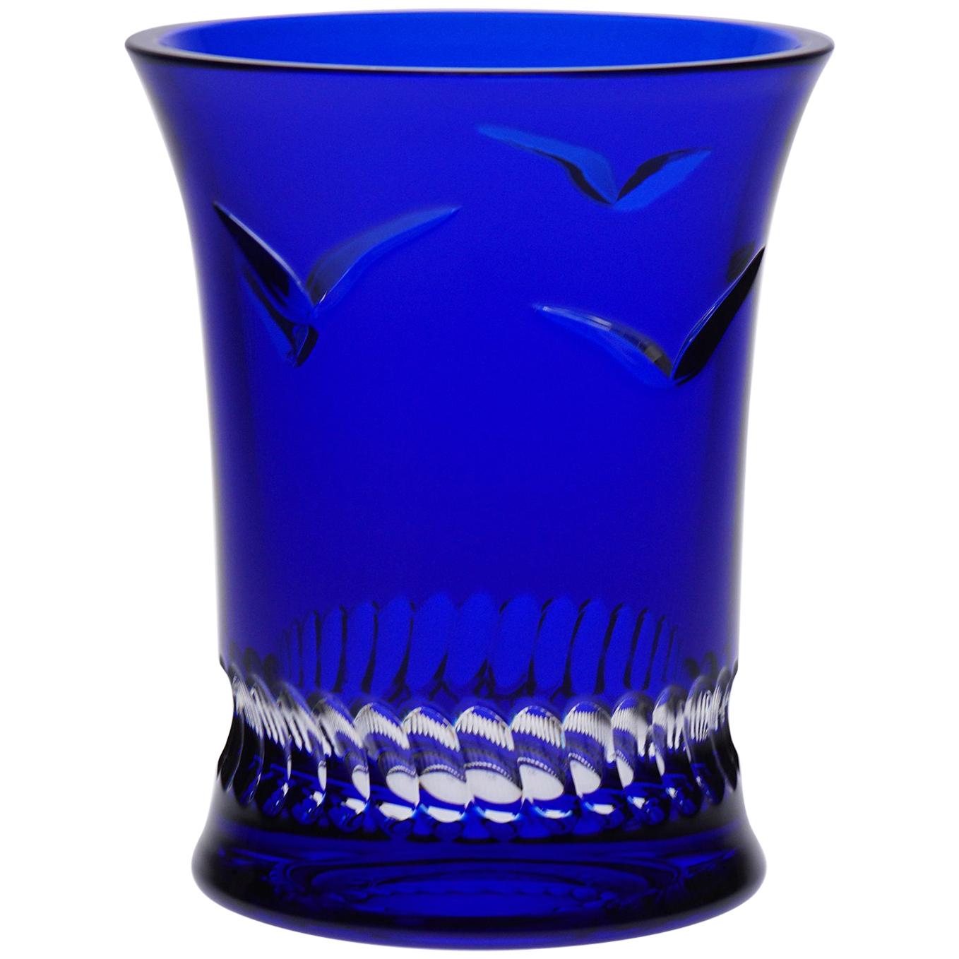 Modern Blue Crystal Vase For Sale