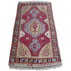 Turkish Rug with Ruby Red Open Field with Lavender and Gold Medallion