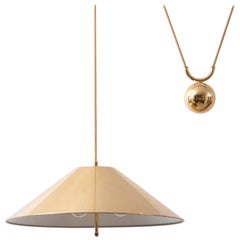 Chinese Hat Brass and Counter Weight Pendant Lamp, Germany