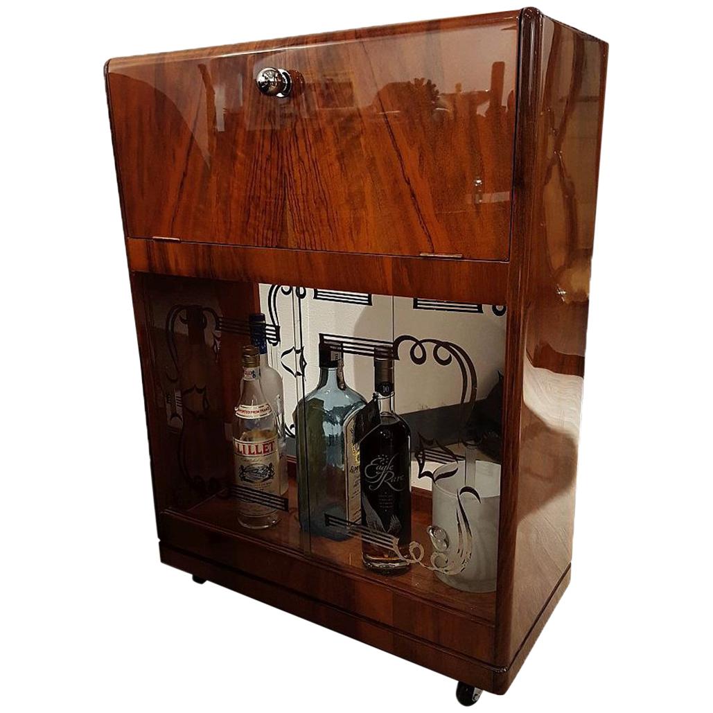 British Chairside Mobile Cocktail Cabinet Painted Mirrors For Sale