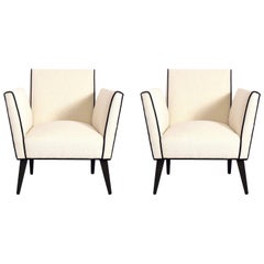 Vintage Pair of Clean Lined French Lounge Chairs