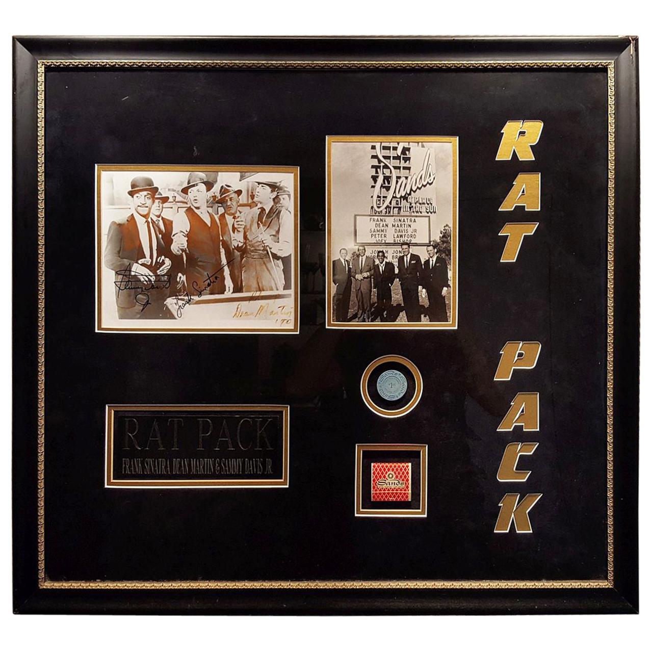 Framed and Autographed Rat Pack Collectible, Sands Casino Las Vegas For Sale