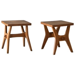 Designer moderniste italien, tabourets en chêne fonctionnels, Italie, années 1950