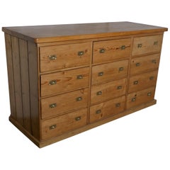 Large Victorian Pine 12-Drawer Haberdashery Island Counter