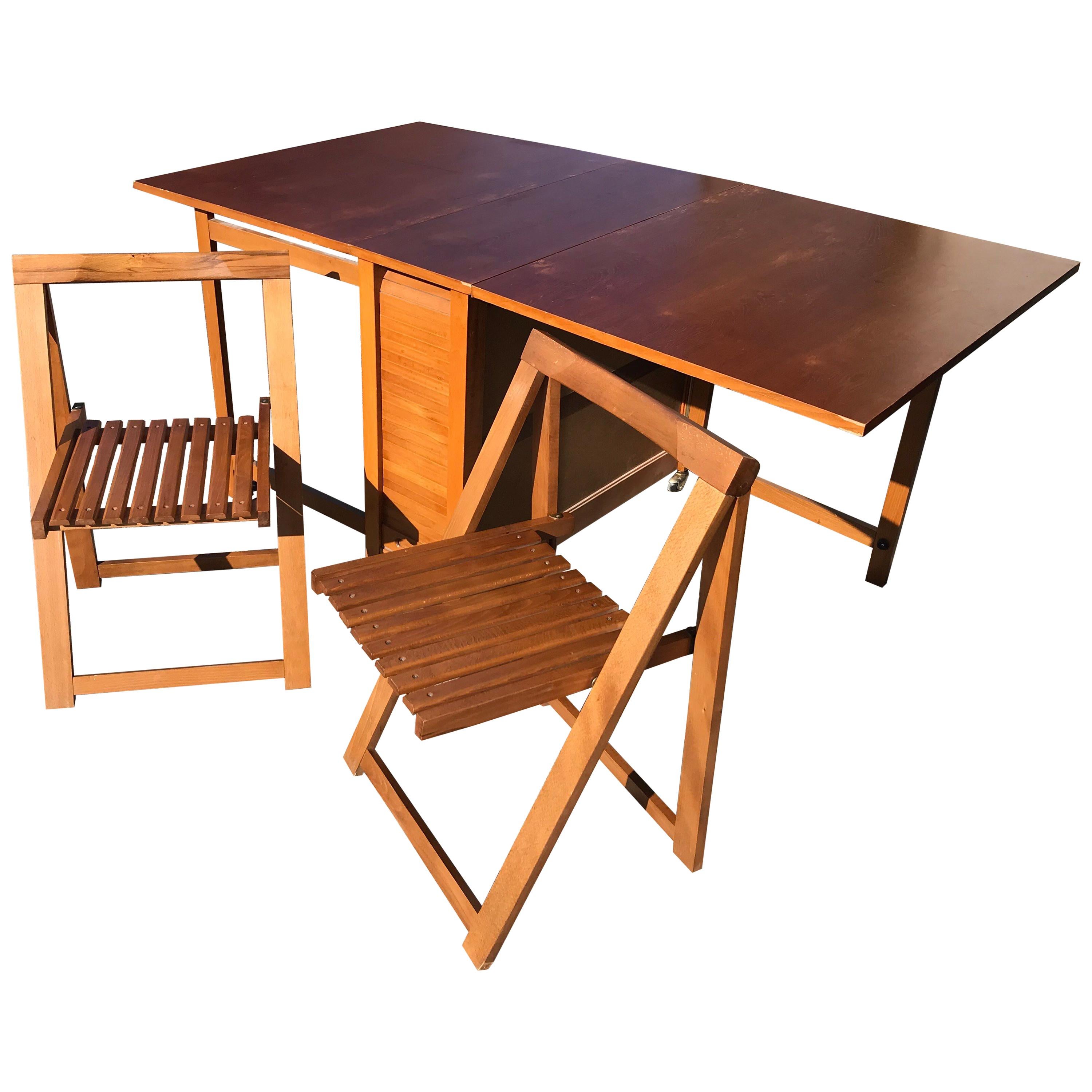 Hungarian Lingel Style Drop-Leaf Dining Table with Chairs, circa 1960s For Sale