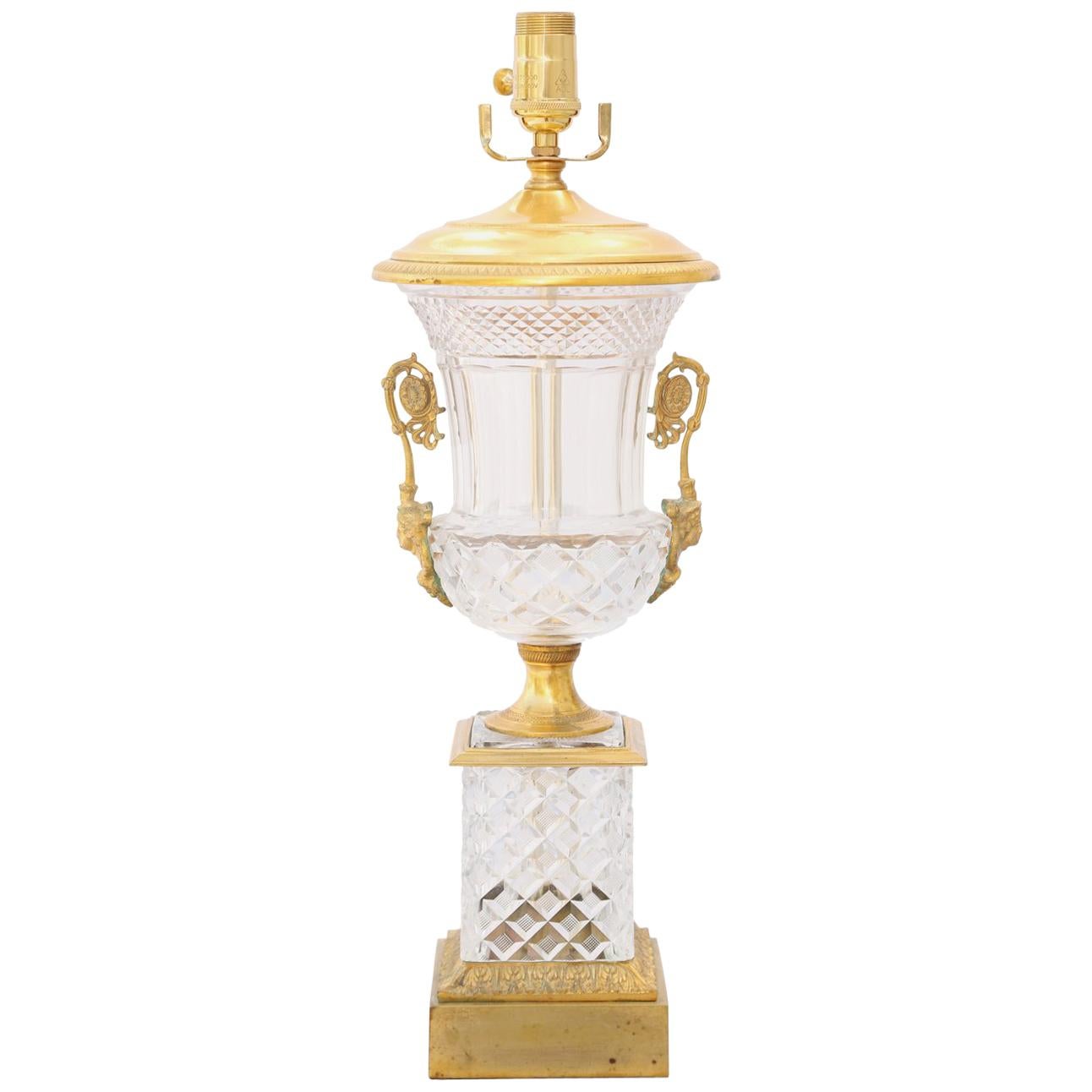 Fine, French Cut Crystal and Ormolu, Urn-Form Table Lamp