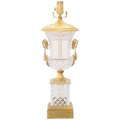 Antique Fine, French Cut Crystal and Ormolu, Urn-Form Table Lamp