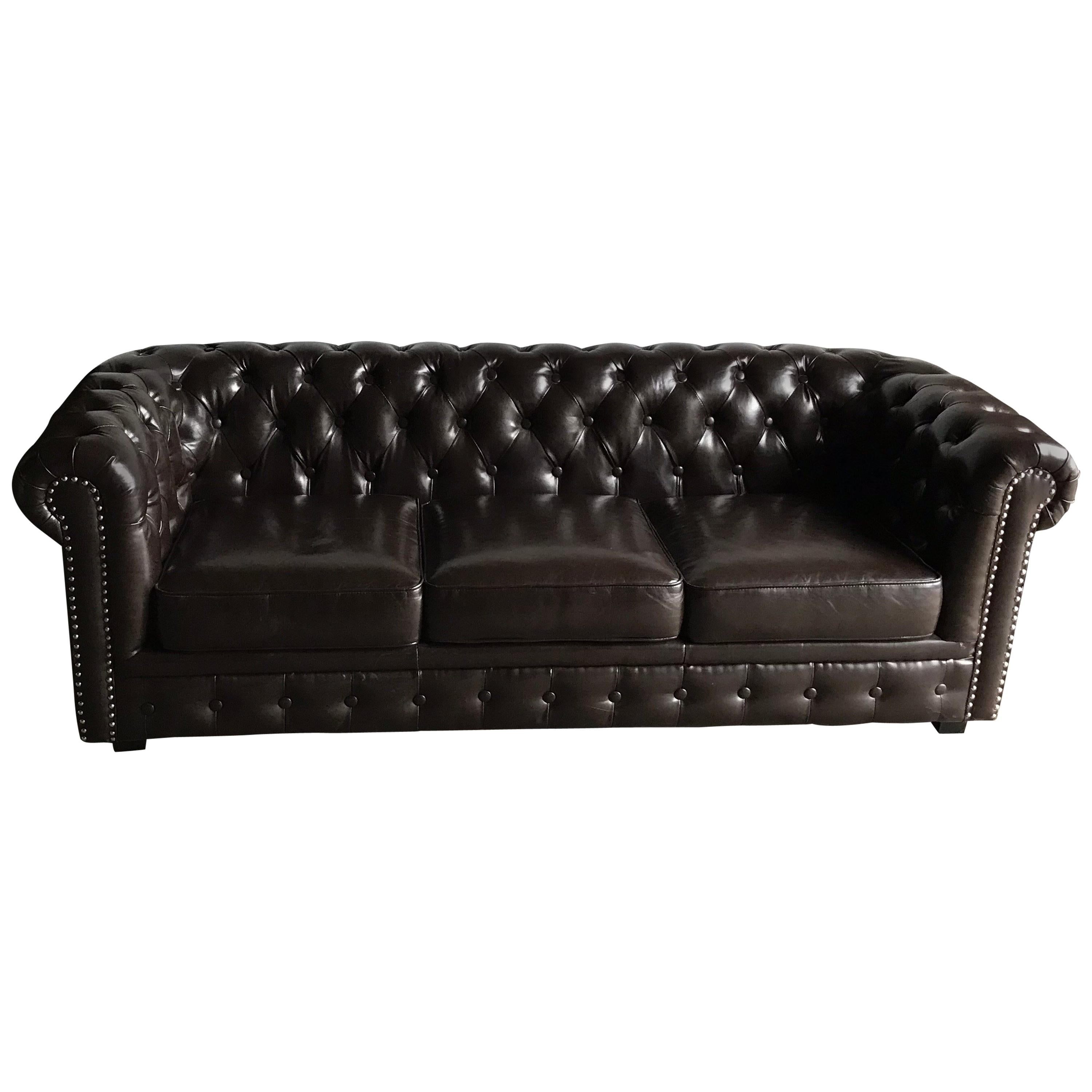 Midcentury English Brown Chesterfield Sofa For Sale