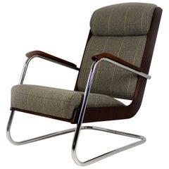 Bauhaus Cantilever Armchair in Checkered Grey Fabric, 1940s