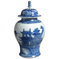 18th Century Blue and White Porcelain Vase and Cover