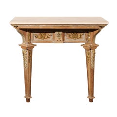 French 18th Century Louis XVI Console Table with Hand Carved, Parcel-Gilt Décor