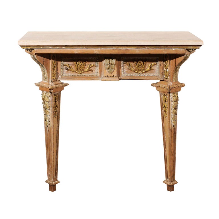 French 18th Century Louis XVI Console Table with Hand Carved, Parcel-Gilt Décor For Sale