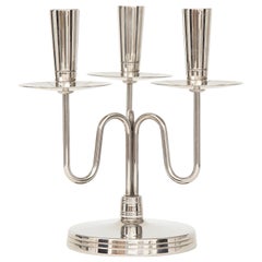 Pair of Tommi Parzinger 3-Arm Nickel Candelabras