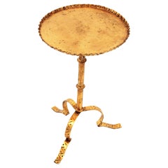 Spanish Mid-Century Modern Gold Leaf Gilt Iron Drinks Table, Side Table or Stand