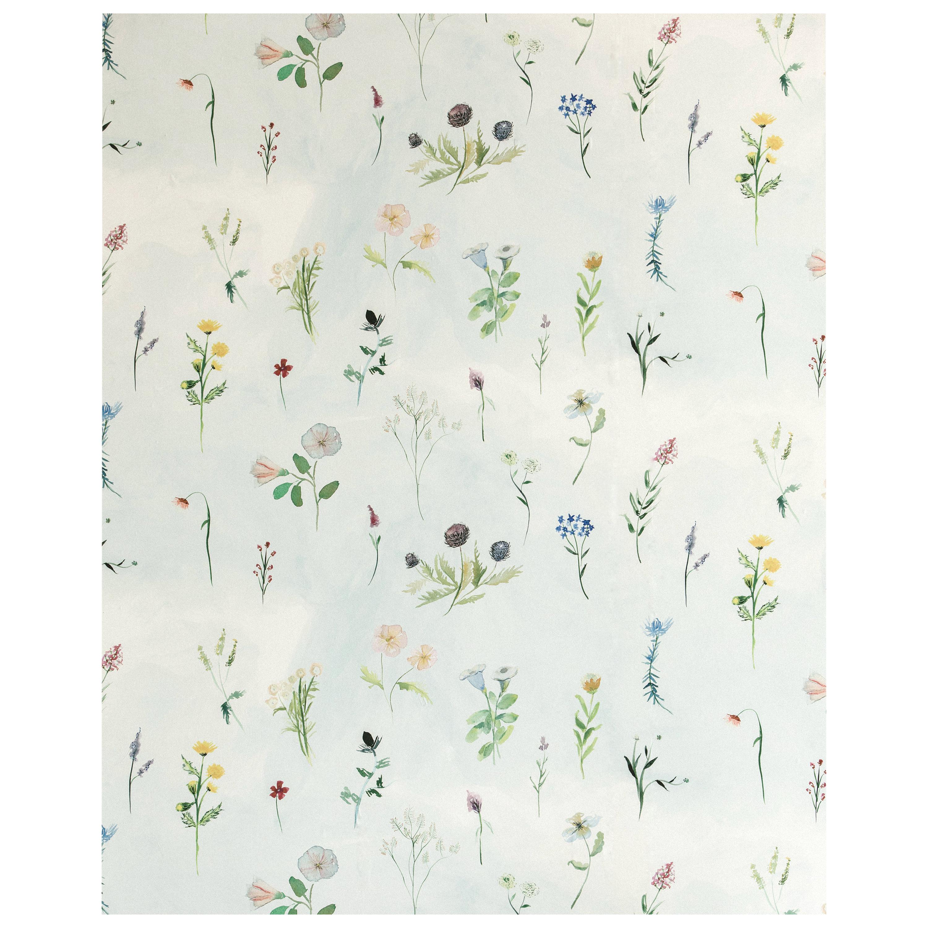 Meadow, Bluestocking Painted Floral Textural Watercolor Wallpaper For Sale