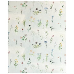 Meadow, Bluestocking Painted Floral Textural Watercolor Wallpaper