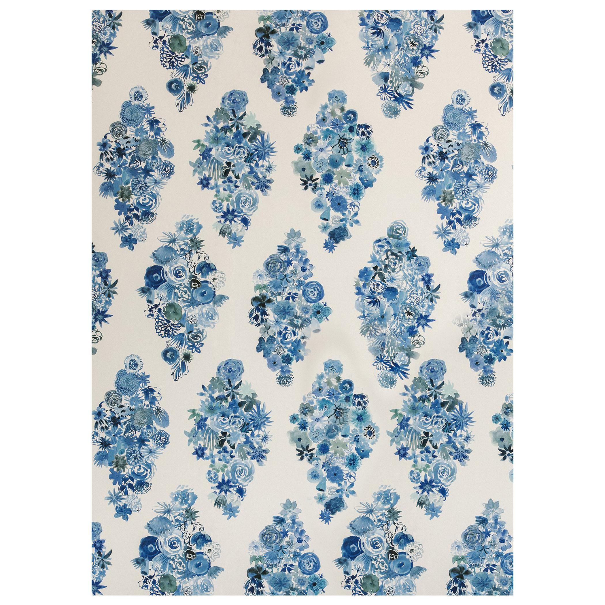Flora - Casbah Blue Floral Wallpaper For Sale