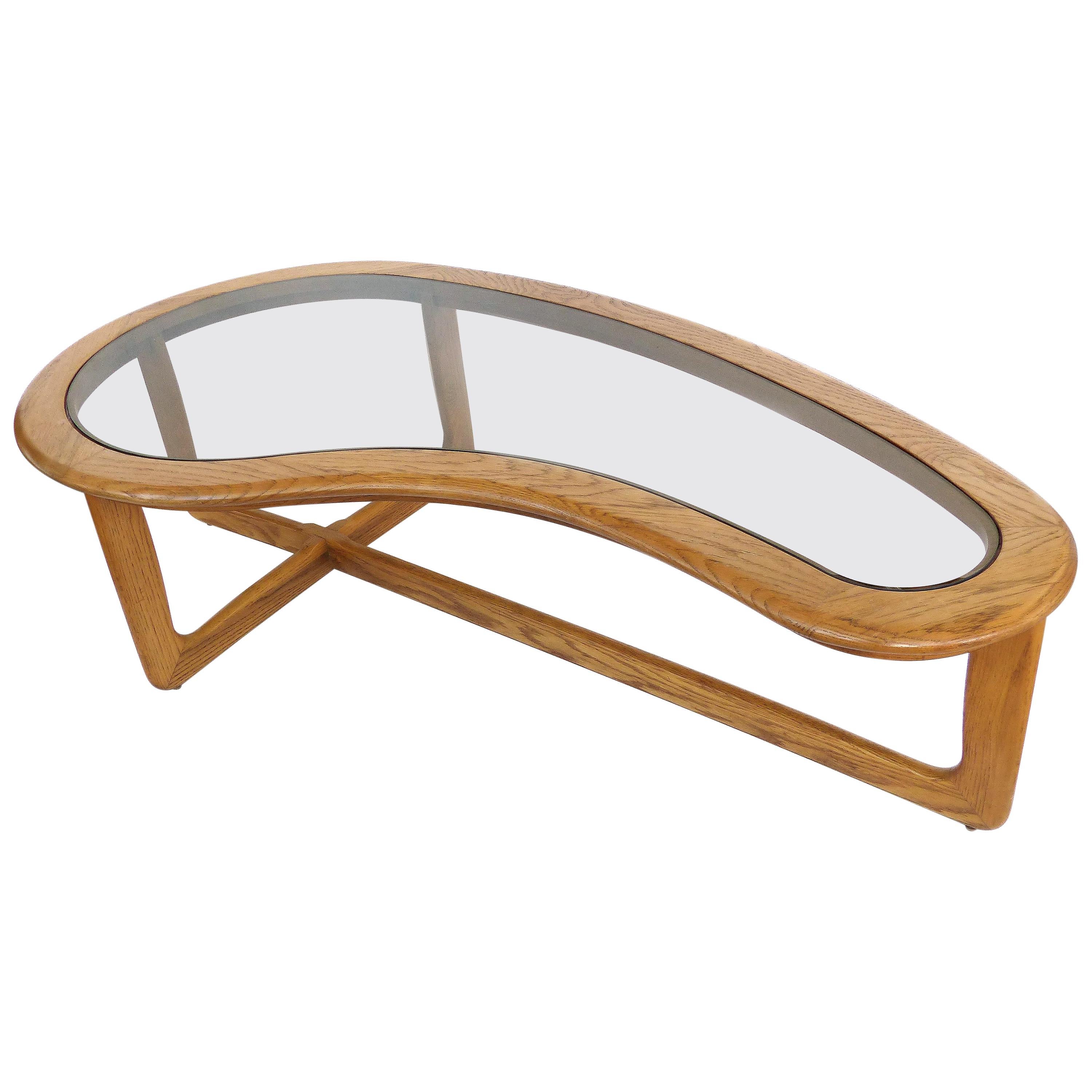 Mid-Century Modern Lane Kidney Shaped Boomerang Walnut and Glass Coffee Table