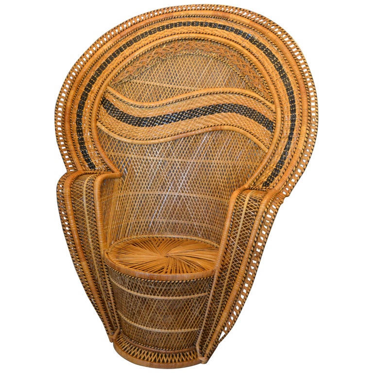 Vintage Handcrafted Wicker, Rattan and Reed Peacock Chair For Sale at
