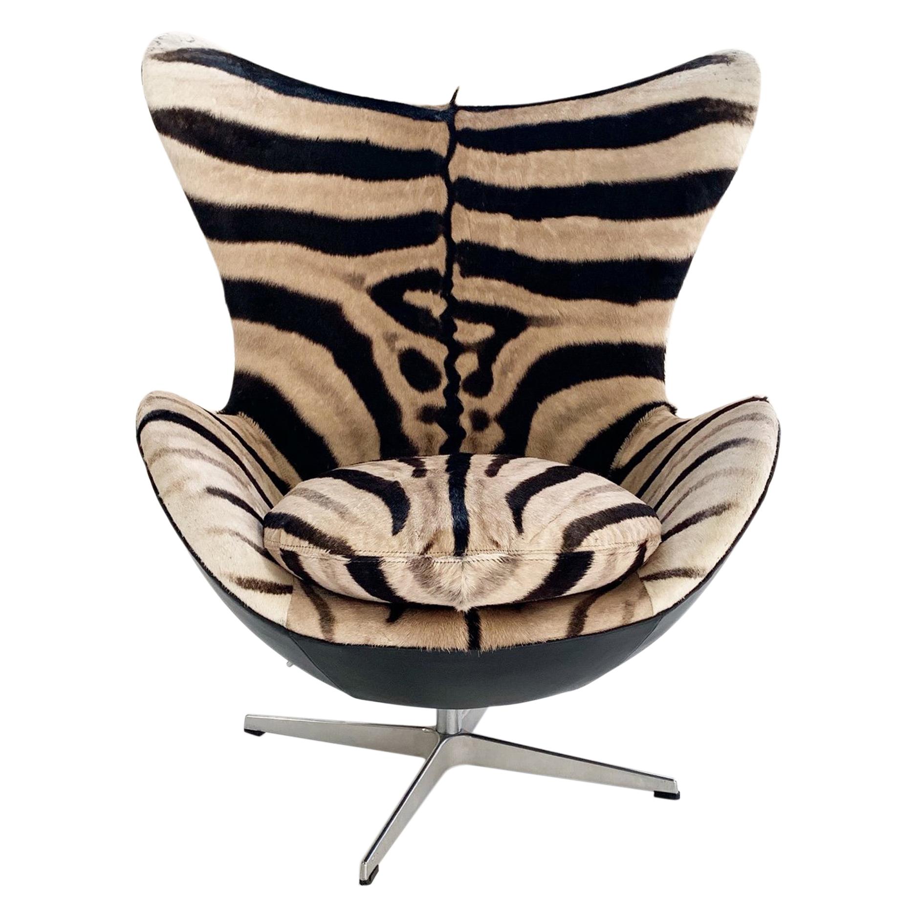 Arne Jacobsen for Fritz Hansen Egg Chair in Zebra Hide and Loro Piana Leather