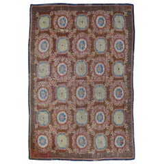 Antique French Aubusson Carpet with a Repeating Blue and Gold Medallion Pattern