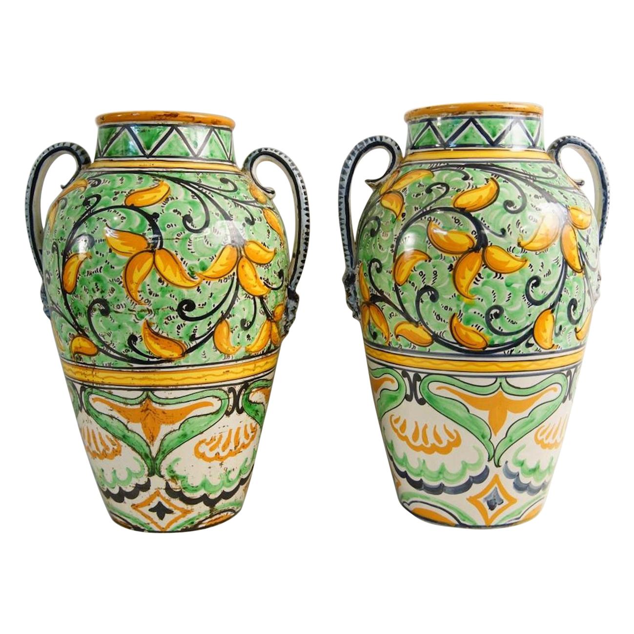 Italian Hand Painted Amphora Oil Jars