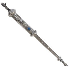 Jewish Yad or Torah Pointer of Silver with Inset Stone